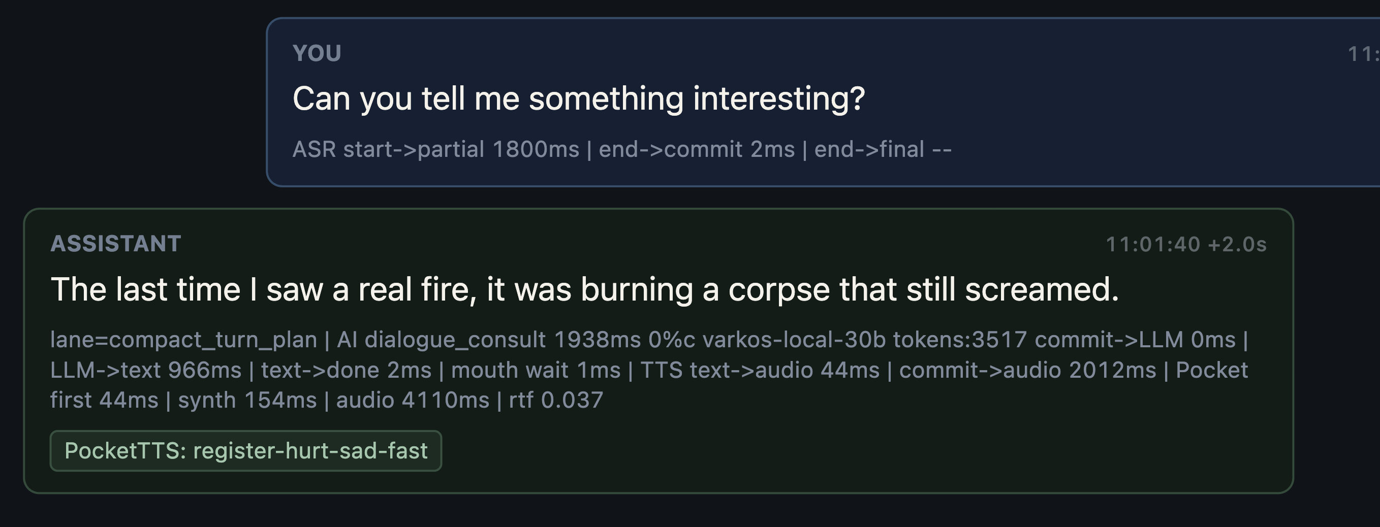 Varkos reacting in void mode
